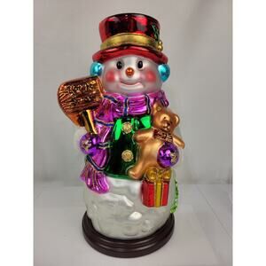 Large Thomas Pacconi Classics Blown Glass Christmas Snowman Figurine Wood Base